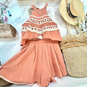 Trendy terra cotta boho romper intricate detailing shabby chic resort vibe
